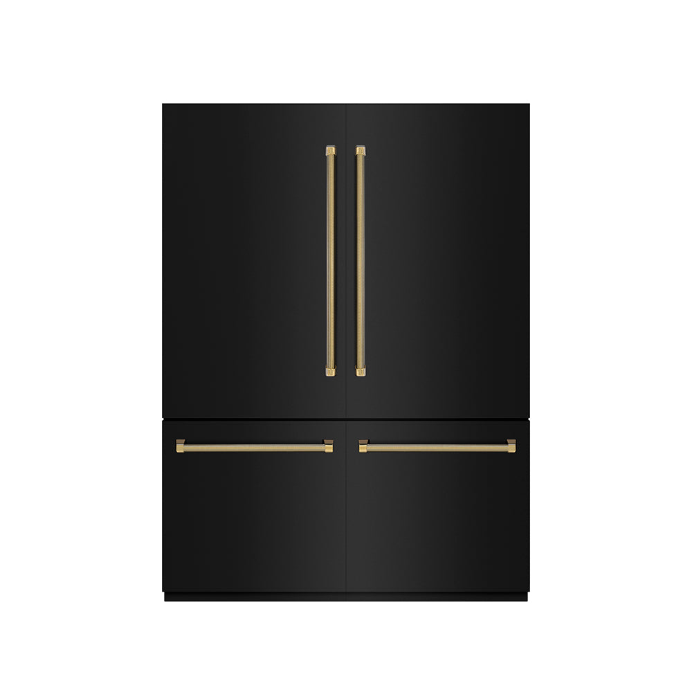 ZLINE Autograph 60 in. Black Steel Built-In Refrigerator W/ Gray Interior And Gold Helix Handles - View 4 | Fridge.com
