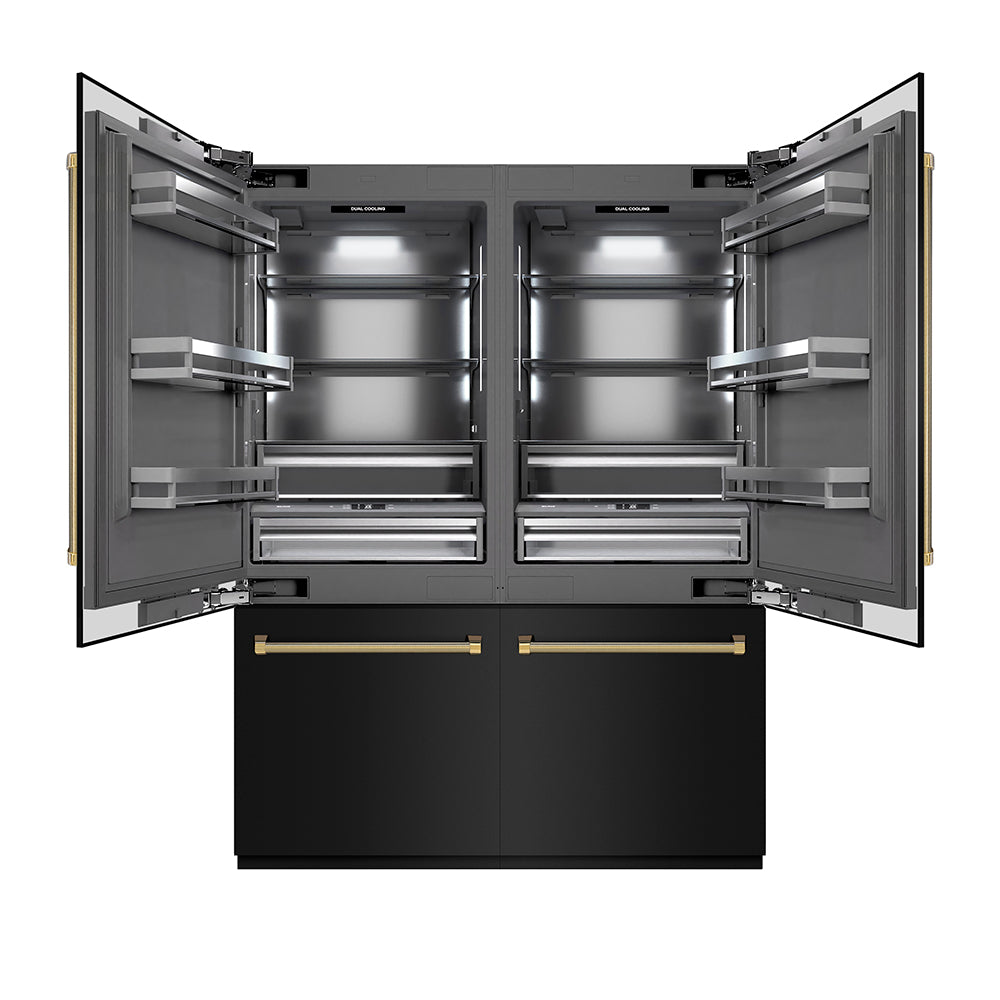 ZLINE Autograph 60 in. Black Steel Built-In Refrigerator W/ Gray Interior And Gold Helix Handles - View 5 | Fridge.com