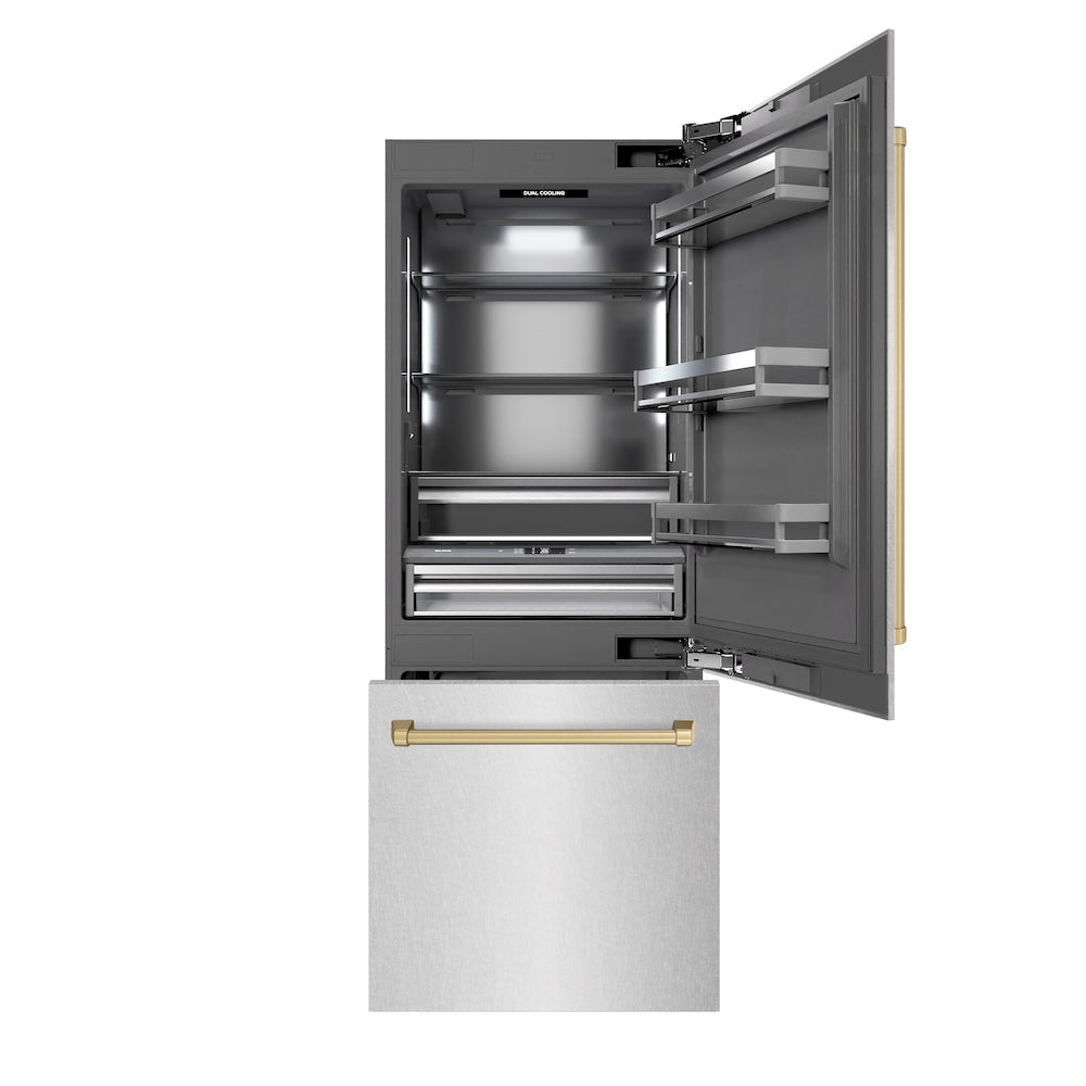 ZLINE 30 Inch autograph 30" Built In Counter Depth Bottom Freezer Refrigerator GRBIVZSN30CB | Fridge.com