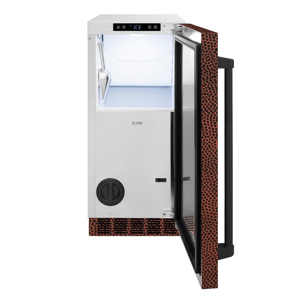 ZLINE 15 In. Touchstone Clear Cube Ice Maker With Drain Pump And Hand Hammered Copper Door | Fridge.com