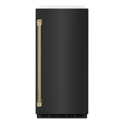 Autograph 15 in. Touchstone Clear Cube Ice Maker with Black Steel Door & Gold Helix Handle — ZLINE, model ICCDZ-BS-15-KG
