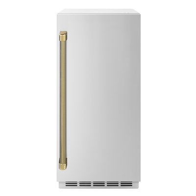 ZLINE Autograph 15 in. Touchstone Clear Cube Ice Maker with Solid Steel Door & Gold Helix Handle — FIN-0019349 | Fridge.com