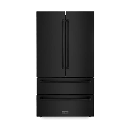 ZLINE 36 in. 22.5 cu. ft. Counter-Depth French Door Refrigerator with Ice Maker in Fingerprint-Resistant Black Stainless Steel (RFM-36-BS) | Fridge.com