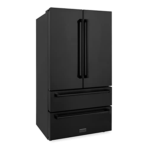 ZLINE 36 in. 22.5 cu. ft. Counter-Depth French Door Refrigerator with Ice Maker in Fingerprint-Resistant Black Stainless Steel (RFM-36-BS) | Fridge.com