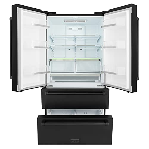ZLINE 36 in. 22.5 cu. ft. Counter-Depth French Door Refrigerator With Ice Maker In Fingerprint-Resistant Black Stainless Steel (Rfm-36-Bs) - View 5 | Fridge.com