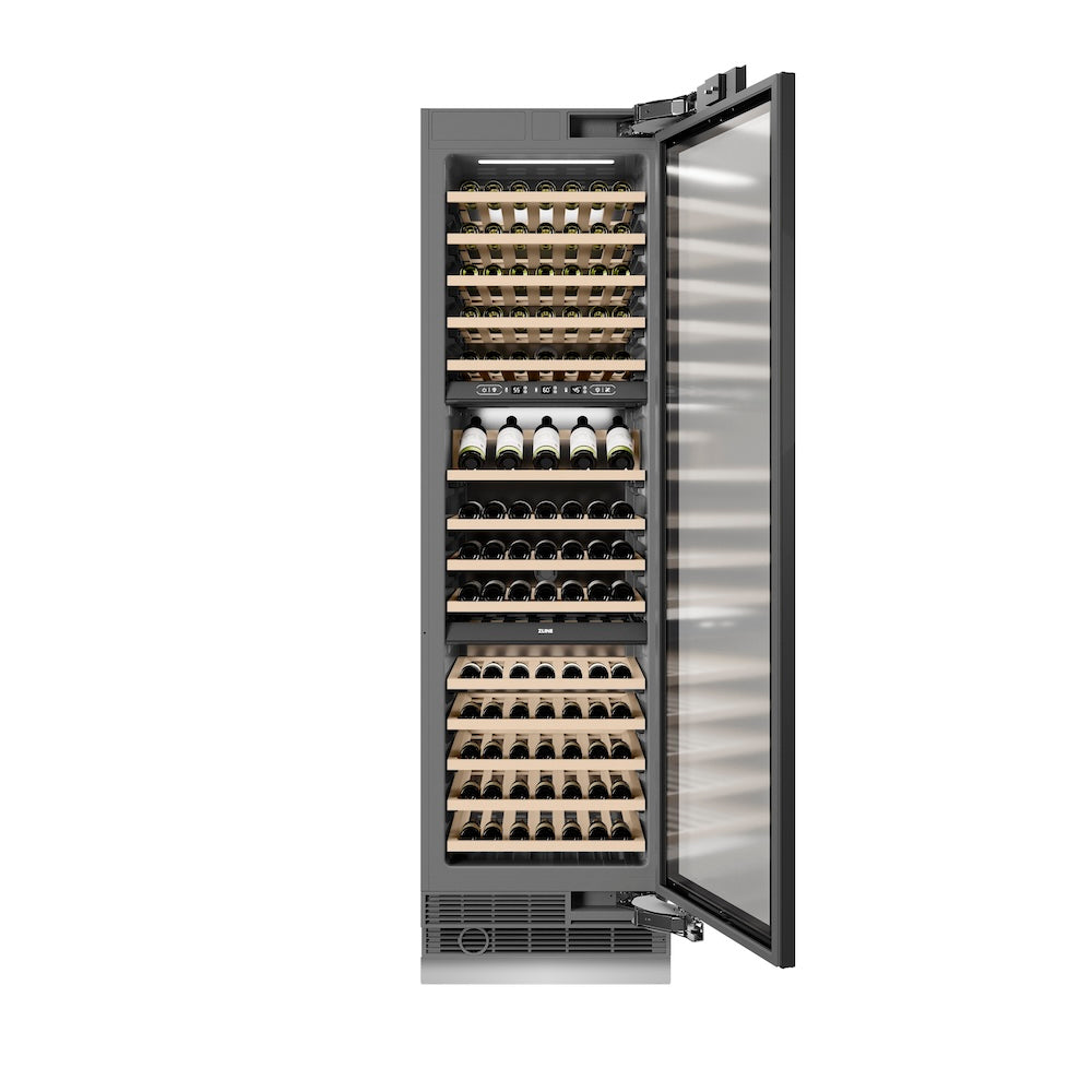 ZLINE 24 in. 12.4 cu. ft. Triple Zone 100 Bottle Column Wine Cooler Accents - View 4 | Fridge.com