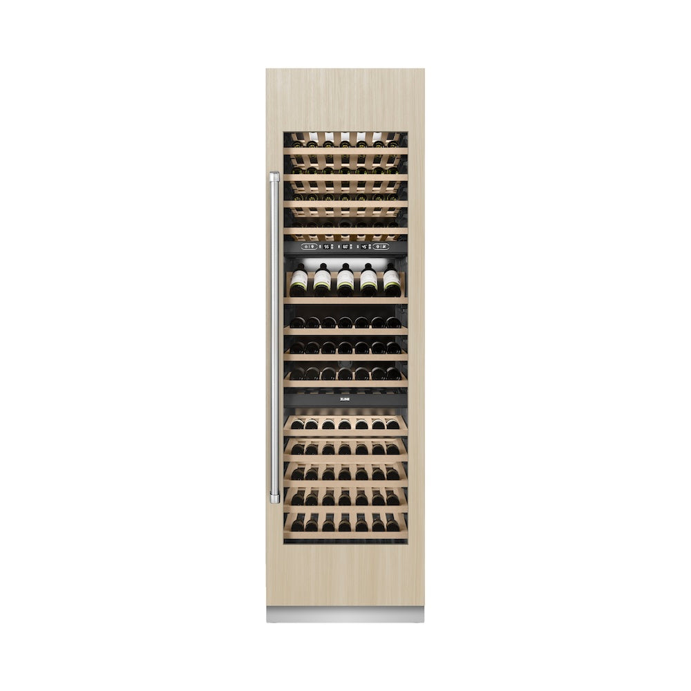 ZLINE 24 in. 12.4 cu. ft. Triple Zone 100 Bottle Column Wine Cooler Accents - View 5 | Fridge.com