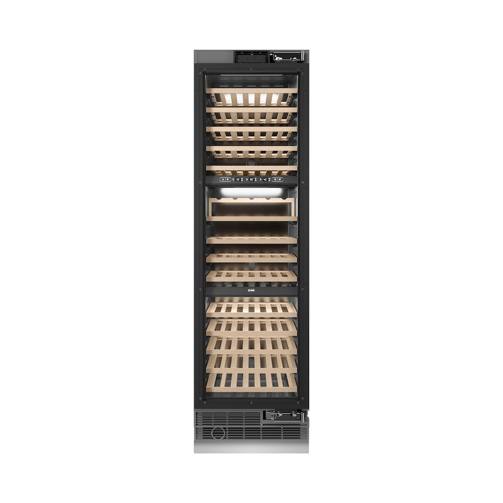 ZLINE 24 in. 12.4 cu. ft. Triple Zone 100 Bottle Column Wine Cooler Accents - View 6 | Fridge.com