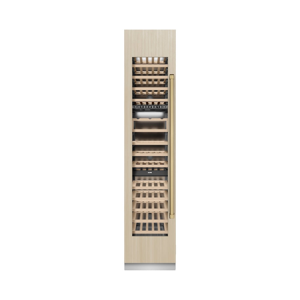 ZLINE Autograph 18 in. 9.0 cu. ft. Triple Zone 68 Bottle Panel Ready Hinge Column Wine Cooler With Accents - View 4 | Fridge.com