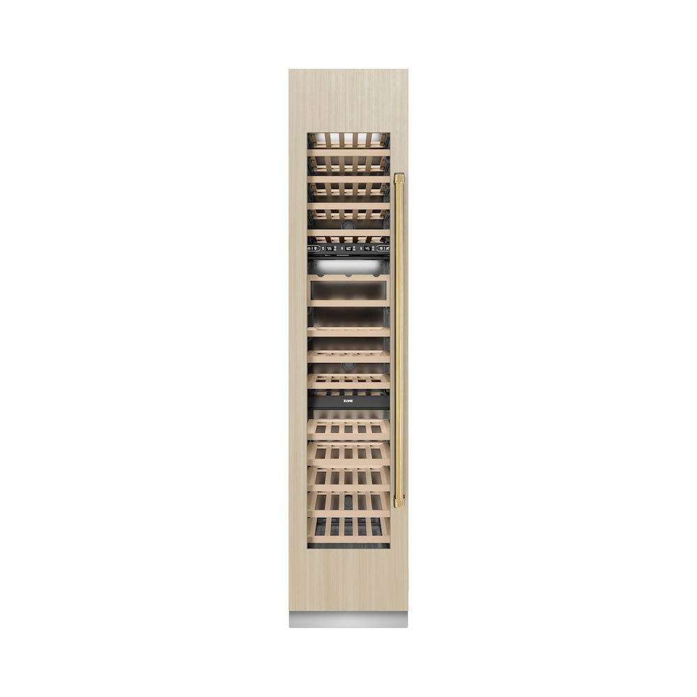 ZLINE Autograph 18 in. 9.0 cu. ft. Triple Zone 68 Bottle Panel Ready Hinge Column Wine Cooler With Accents - View 4 | Fridge.com