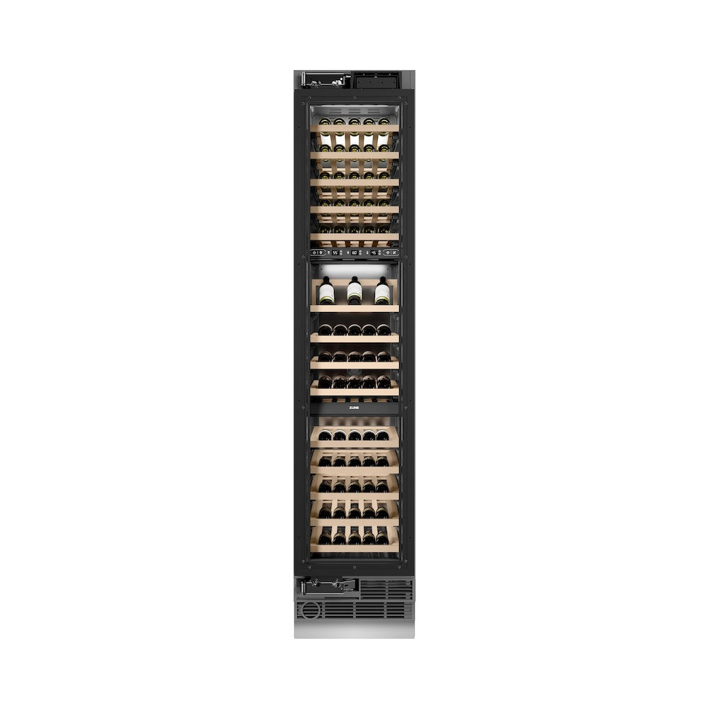 ZLINE Autograph 18 in. 9.0 cu. ft. Triple Zone 68 Bottle Panel Ready Hinge Column Wine Cooler With Accents - View 5 | Fridge.com