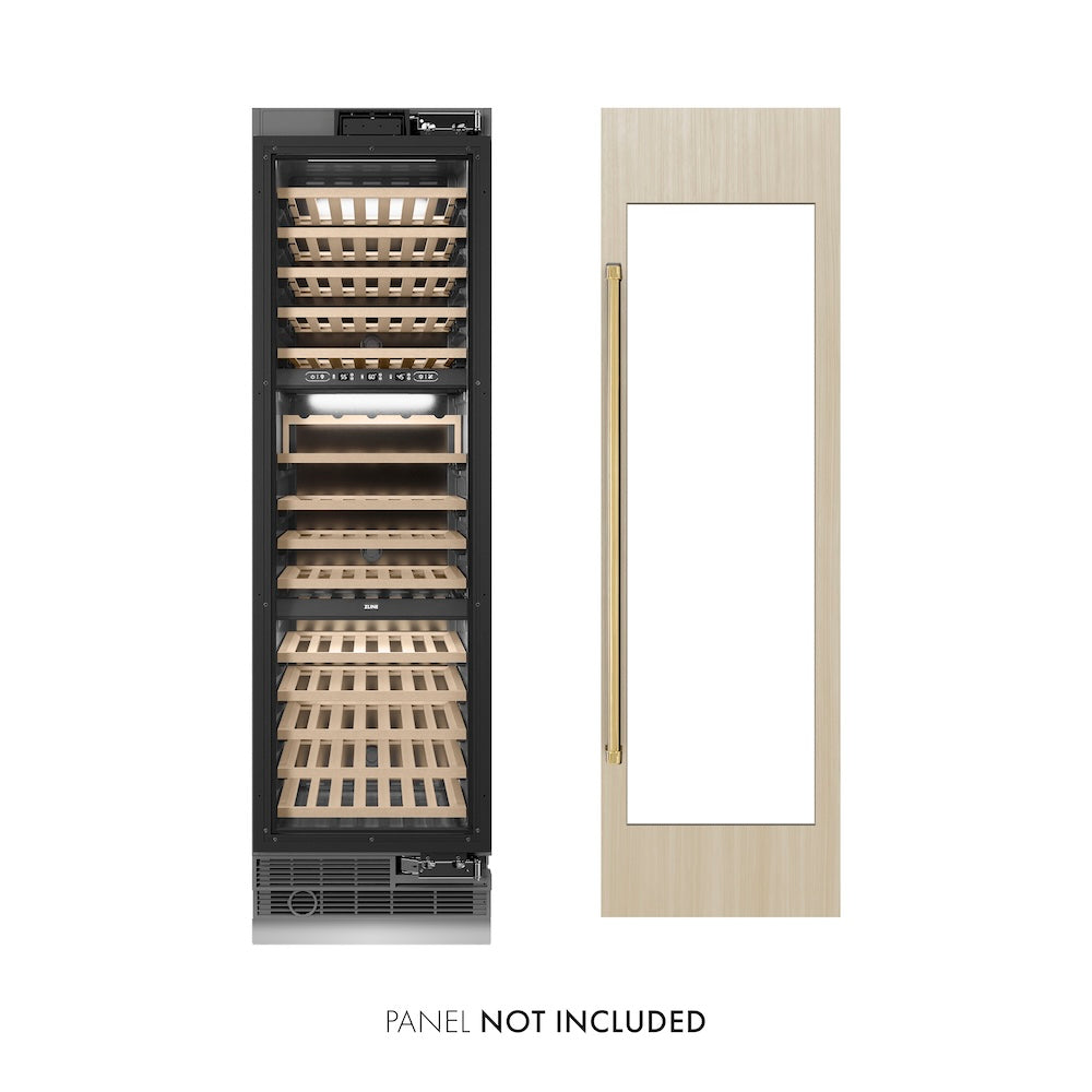 ZLINE Autograph 24 in. 12.4 cu. ft. Triple Zone 100 Bottle Panel Ready Column Wine Cooler With Accents - View 2 | Fridge.com