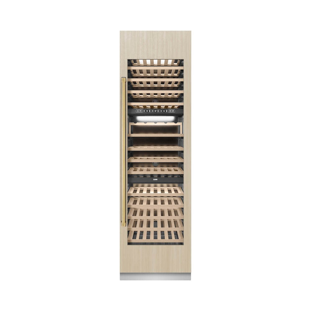 ZLINE Autograph 24 in. 12.4 cu. ft. Triple Zone 100 Bottle Panel Ready Column Wine Cooler With Accents - View 4 | Fridge.com