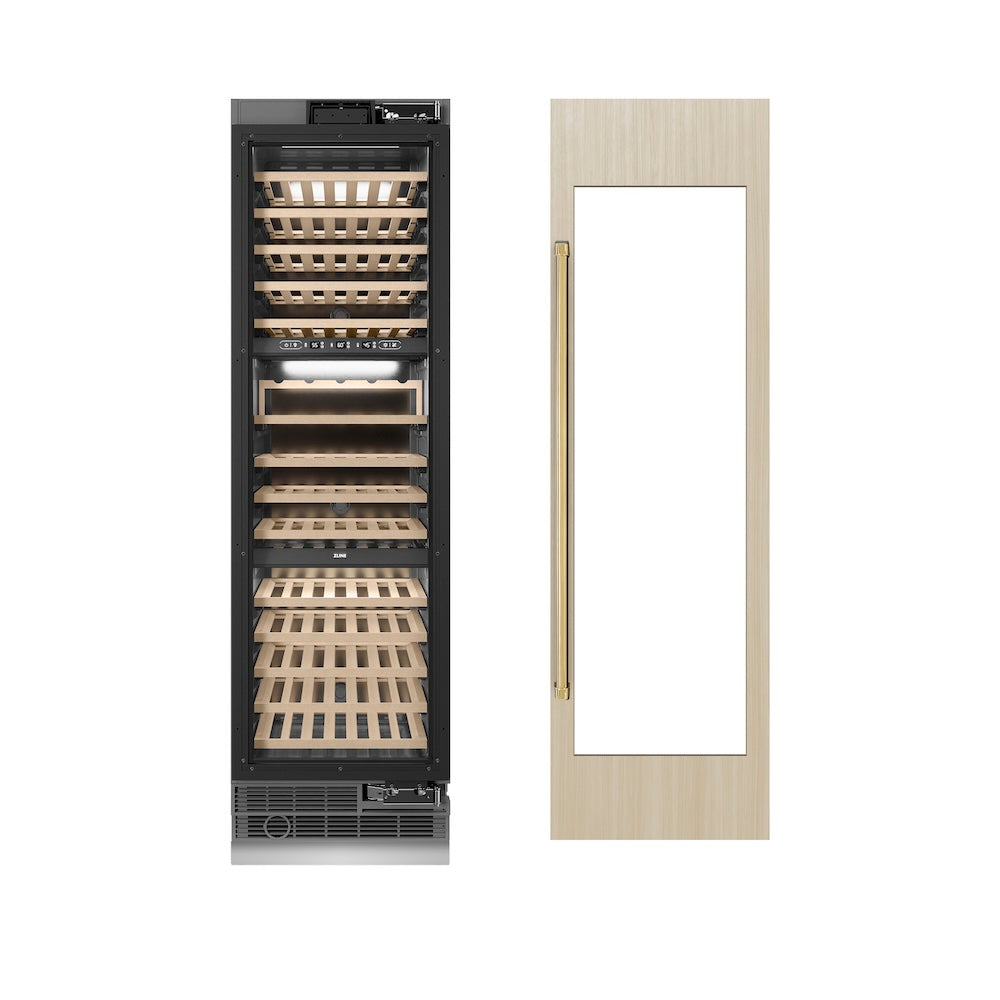 ZLINE Autograph 24 in. 12.4 cu. ft. Triple Zone 100 Bottle Panel Ready Column Wine Cooler With Accents - View 5 | Fridge.com