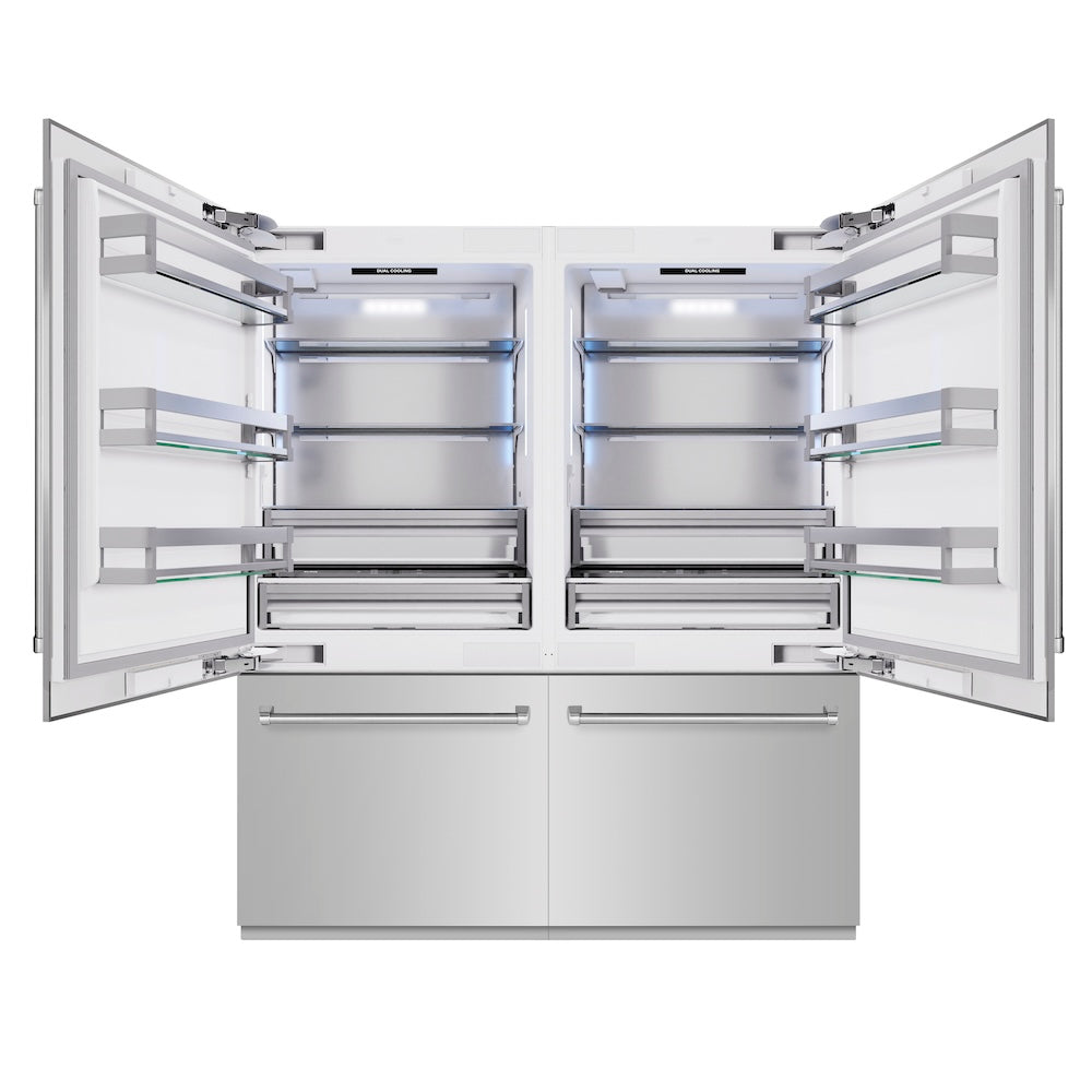 ZLINE 72 in. 39.6 cu. ft. French Door Built-In Bottom Freezer Refrigerator With Water Dispensers And Ice Makers - View 4 | Fridge.com
