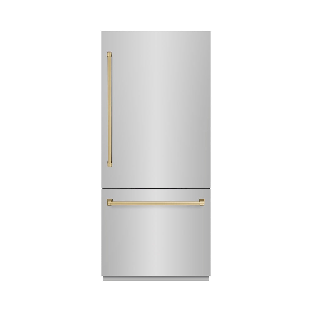 ZLINE Autograph Edition 36 in. 19.8 cu. ft. Built-In Bottom Freezer Refrigerator With Water Dispenser And Ice Maker In Stainless Steel With Accents - View 2 | Fridge.com