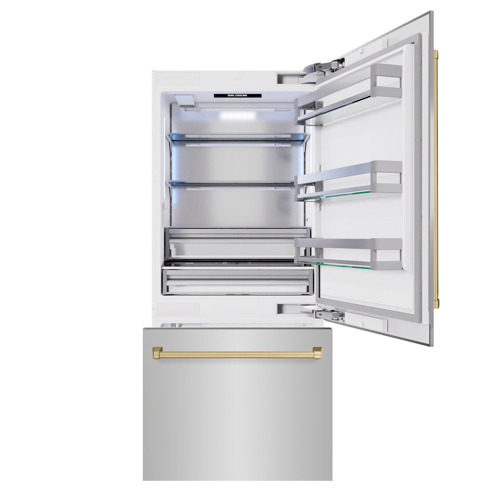 ZLINE Autograph Edition 36 in. 19.8 cu. ft. Built-In Bottom Freezer Refrigerator With Water Dispenser And Ice Maker In Stainless Steel With Accents - View 4 | Fridge.com