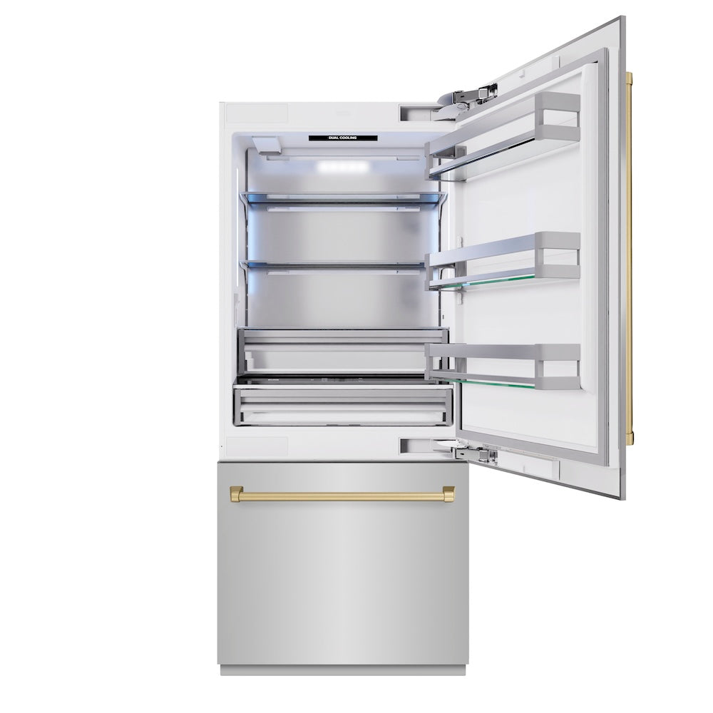 ZLINE Autograph Edition 36 in. 19.8 cu. ft. Built-In Bottom Freezer Refrigerator With Water Dispenser And Ice Maker In Stainless Steel With Accents - View 5 | Fridge.com