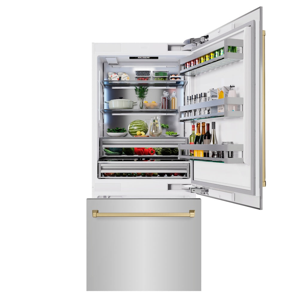 ZLINE Autograph Edition 36 in. 19.8 cu. ft. Built-In Bottom Freezer Refrigerator With Water Dispenser And Ice Maker In Stainless Steel With Accents - View 6 | Fridge.com