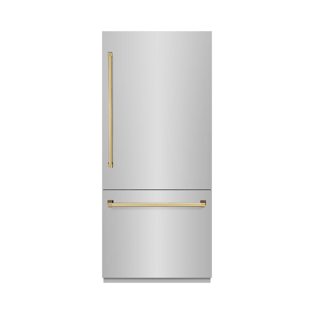 ZLINE Autograph Edition 36 in. 19.8 cu. ft. Built-In Bottom Freezer Refrigerator With Water Dispenser And Ice Maker In Stainless Steel With Accents - View 2 | Fridge.com