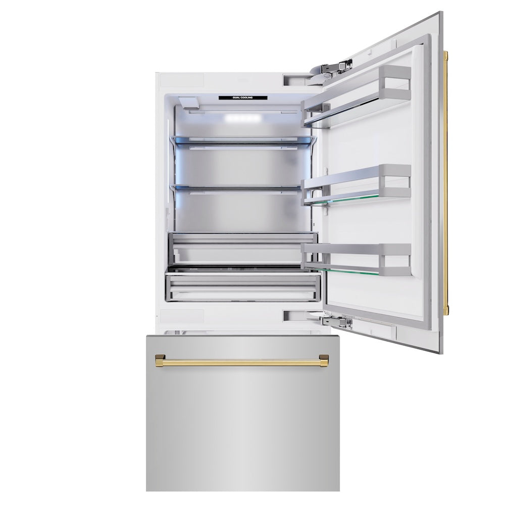 ZLINE Autograph Edition 36 in. 19.8 cu. ft. Built-In Bottom Freezer Refrigerator With Water Dispenser And Ice Maker In Stainless Steel With Accents - View 4 | Fridge.com