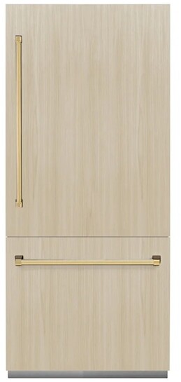 ZLINE Autograph Edition 36 in. 19.8 cu. ft. Panel Ready Built-In Bottom Freezer Refrigerator with Water Dispenser and Ice Maker with Accents | Fridge.com
