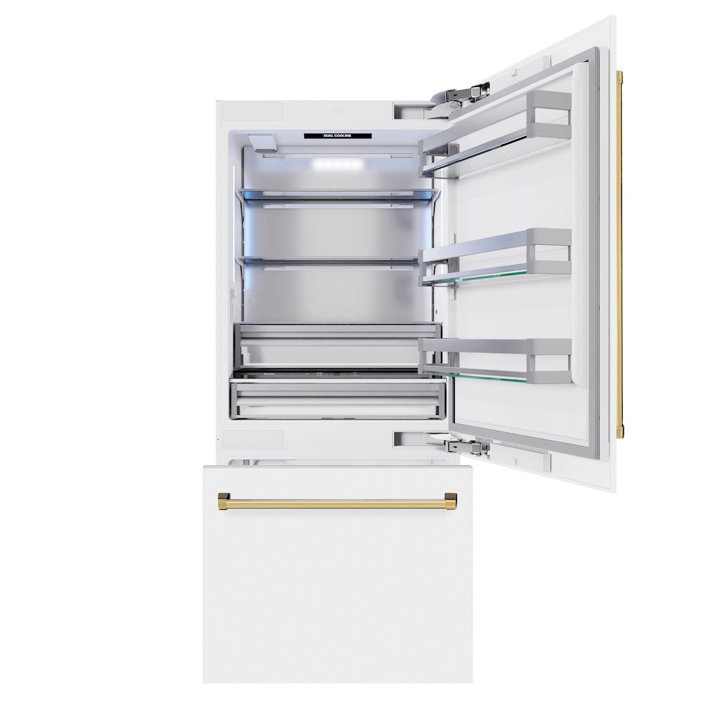 ZLINE Autograph Edition 36 in. 19.8 cu. ft. Built-In Bottom Freezer Refrigerator With Water Dispenser And Ice Maker In Stainless Steel With Graphite - View 4 | Fridge.com