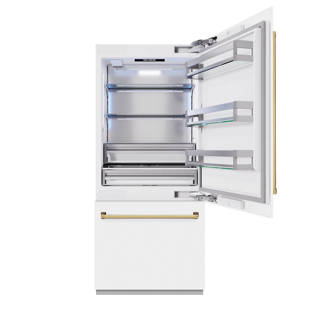ZLINE Autograph Edition 36 in. 19.8 cu. ft. Built-In Bottom Freezer Refrigerator With Water Dispenser And Ice Maker In Stainless Steel With Graphite - View 5 | Fridge.com