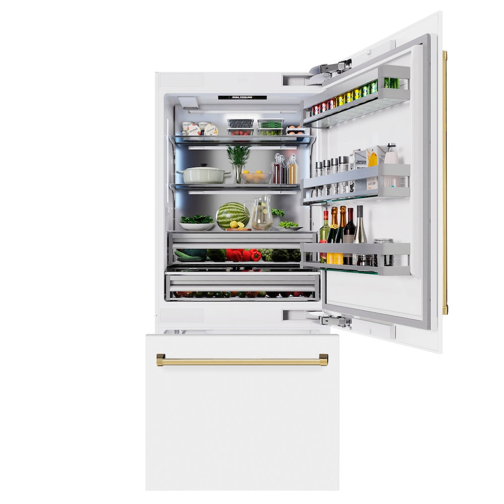 ZLINE Autograph Edition 36 in. 19.8 cu. ft. Built-In Bottom Freezer Refrigerator With Water Dispenser And Ice Maker In Stainless Steel With Graphite - View 6 | Fridge.com