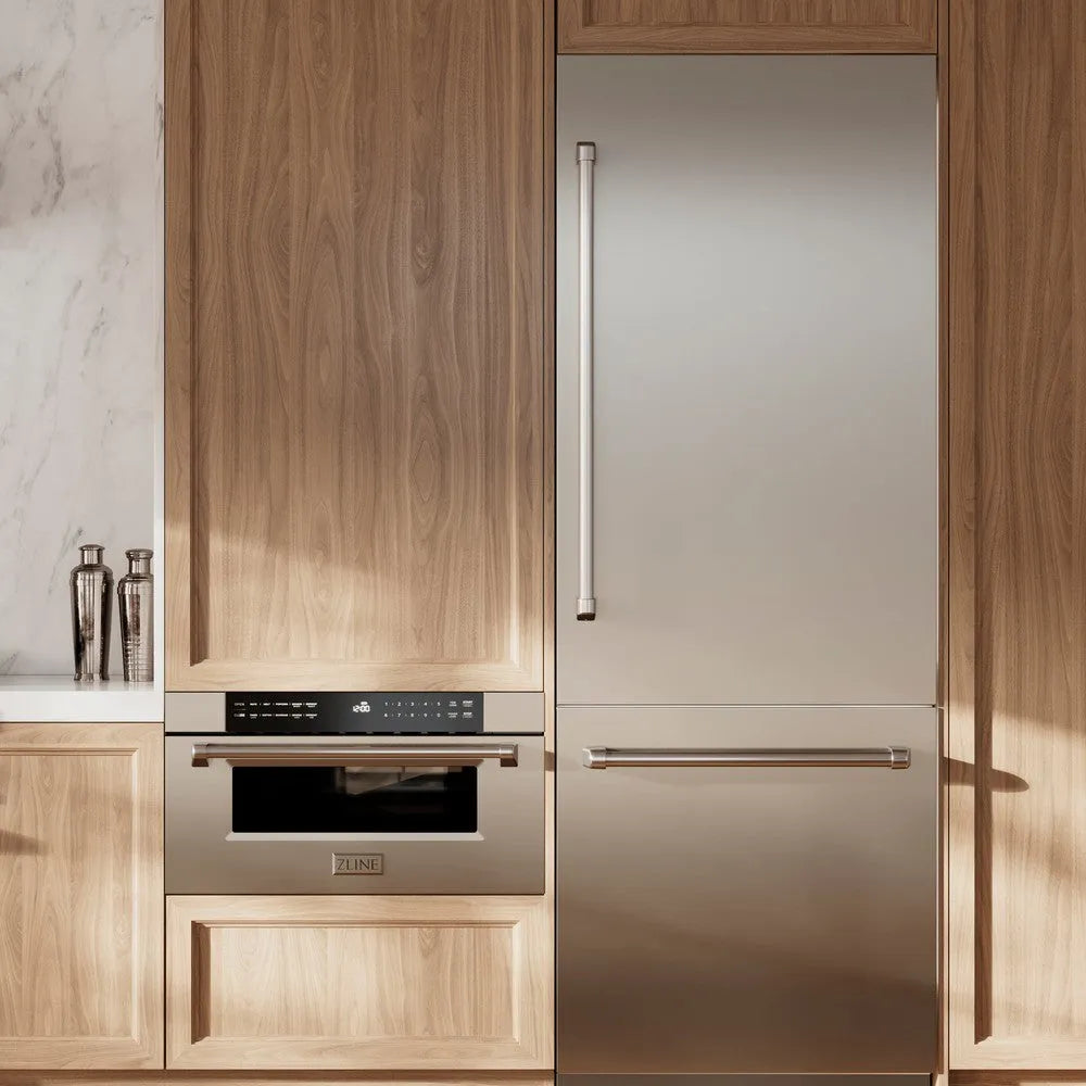 ZLINE Autograph Edition 30 in. 16.1 cu. ft. Built-In Bottom Freezer Refrigerator With Water Dispenser And Ice Maker - View 3 | Fridge.com