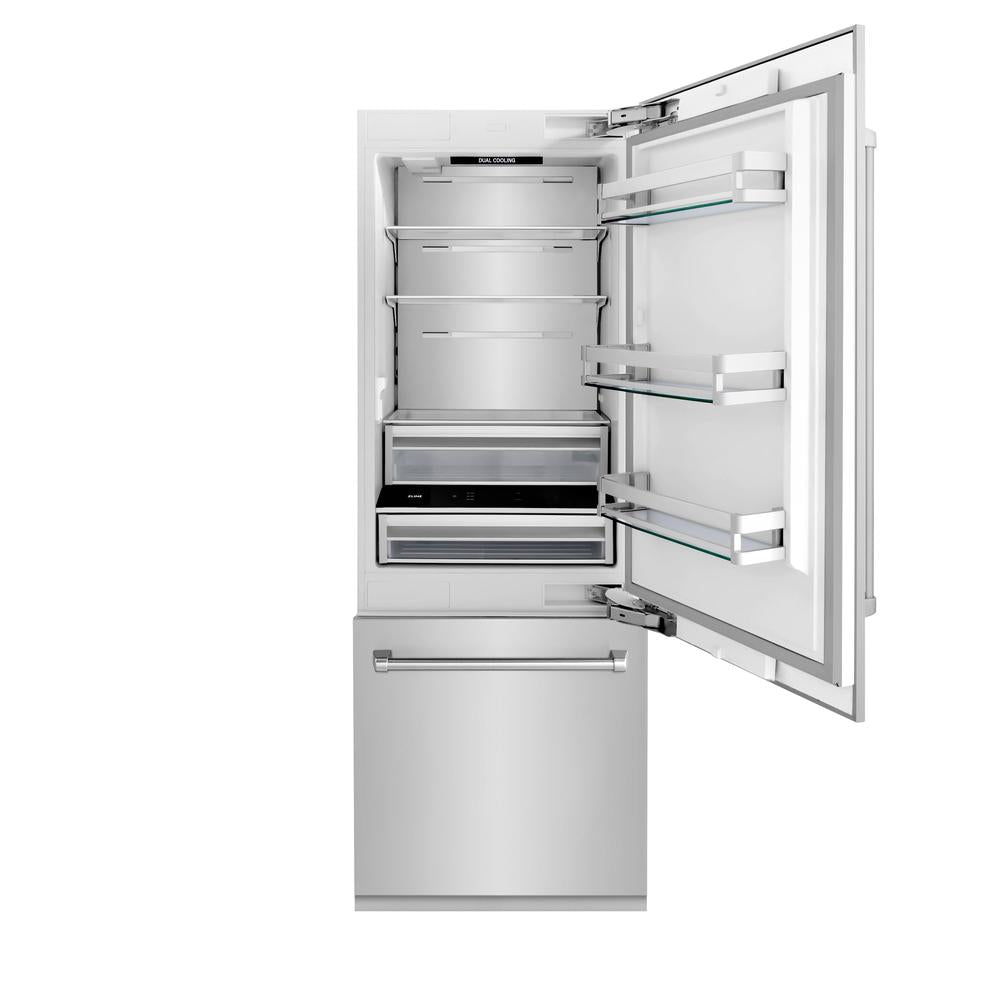 ZLINE Autograph Edition 30 in. 16.1 cu. ft. Built-In Bottom Freezer Refrigerator With Water Dispenser And Ice Maker - View 5 | Fridge.com