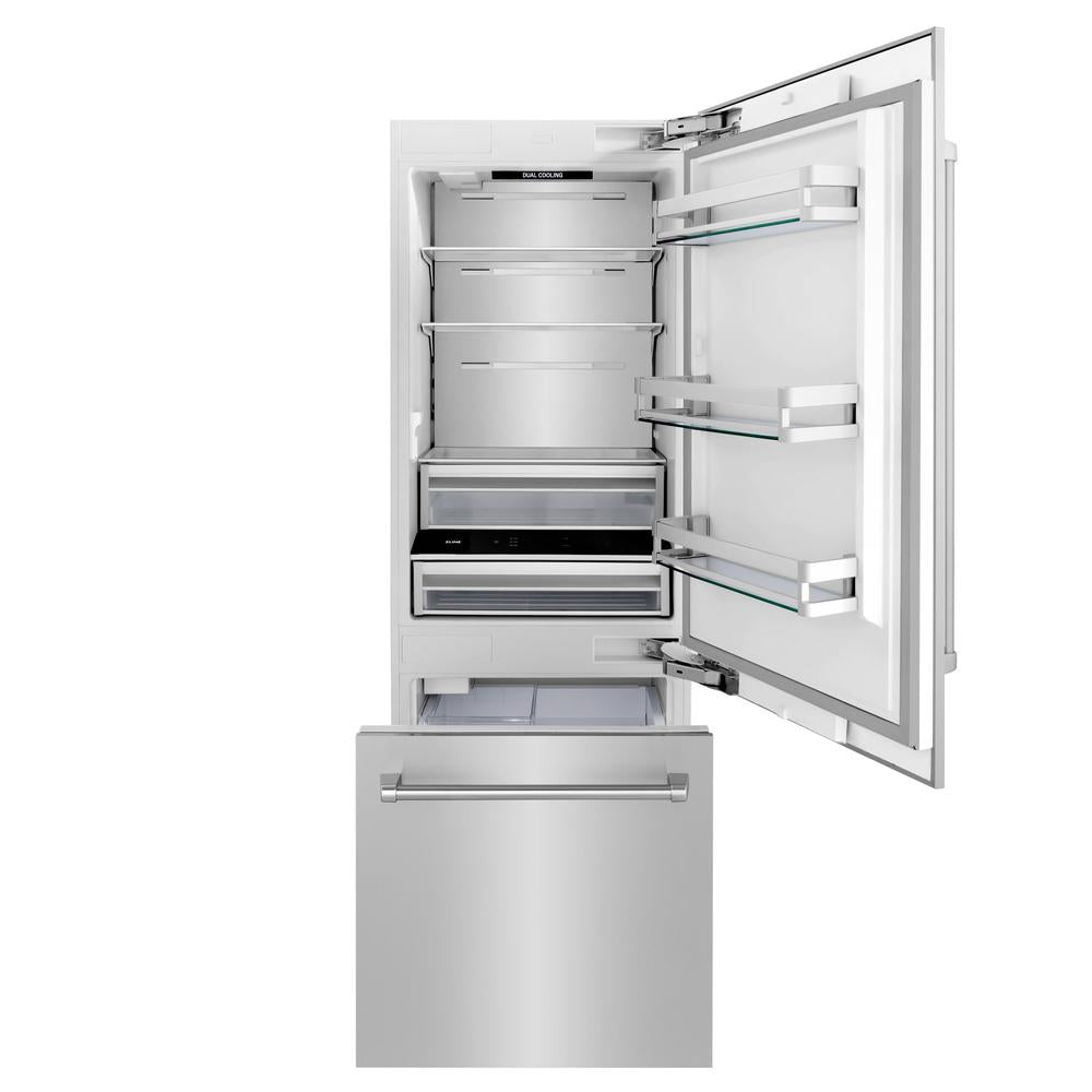ZLINE Autograph Edition 30 in. 16.1 cu. ft. Built-In Bottom Freezer Refrigerator With Water Dispenser And Ice Maker - View 6 | Fridge.com