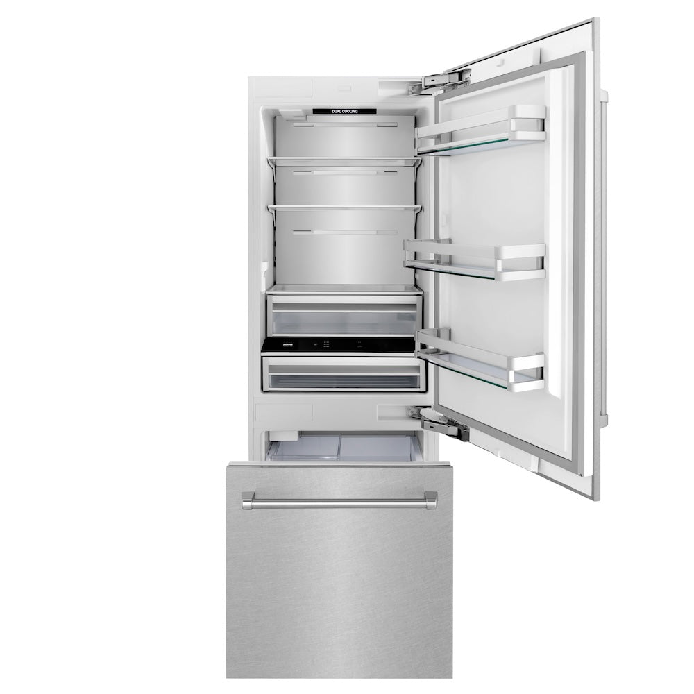 ZLINE 30 Inch Built In Counter Depth Bottom Freezer Refrigerator RBIVSN30 - View 4 | Fridge.com