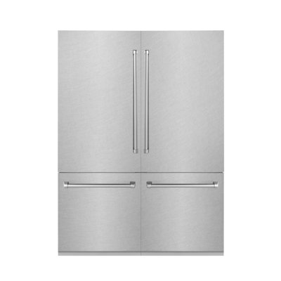 ZLINE 60 in. 32.2 cu. ft. French Door Built-In Bottom Freezer Refrigerator with Water Dispensers and Ice Makers in Satin Stainless Steel (RBIV-SN-60) | Fridge.com