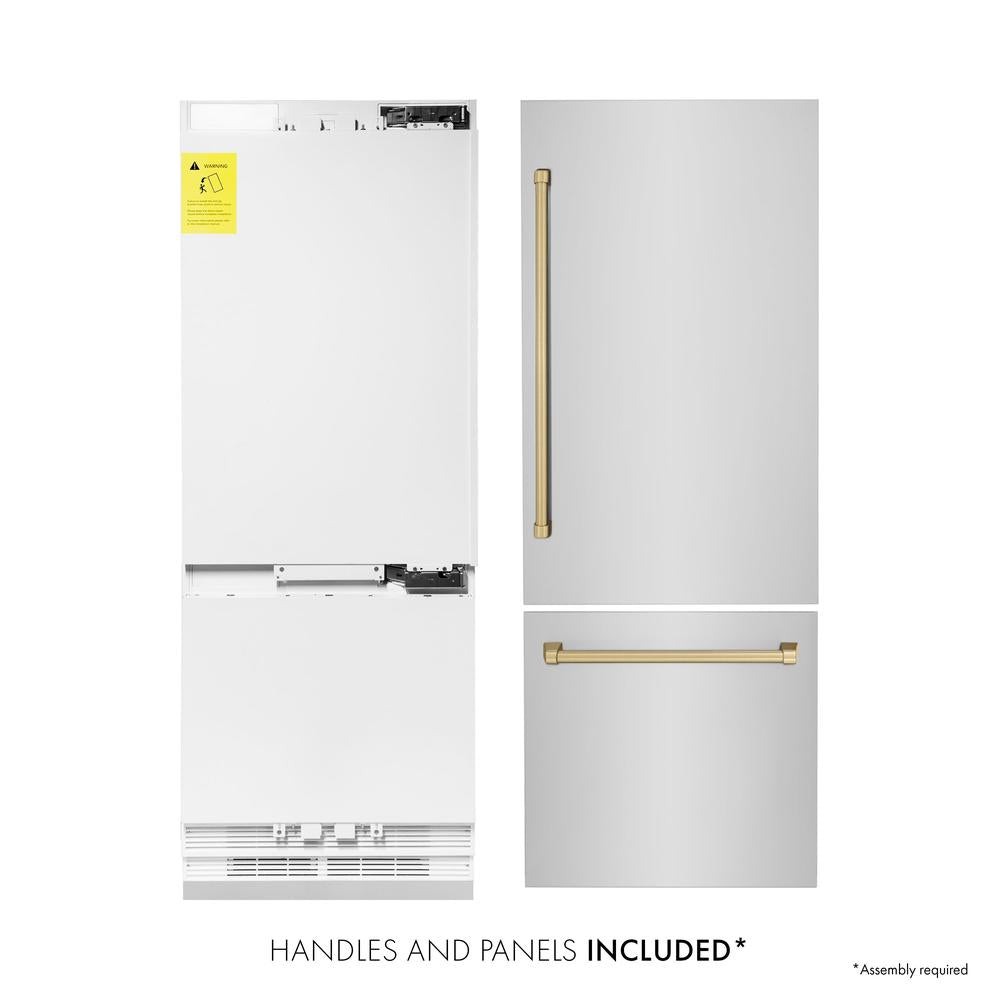 ZLINE Autograph Edition 30 in. 16.1 cu. ft. Built-In Bottom Freezer Refrigerator With Water Dispenser And Ice Maker - View 5 | Fridge.com