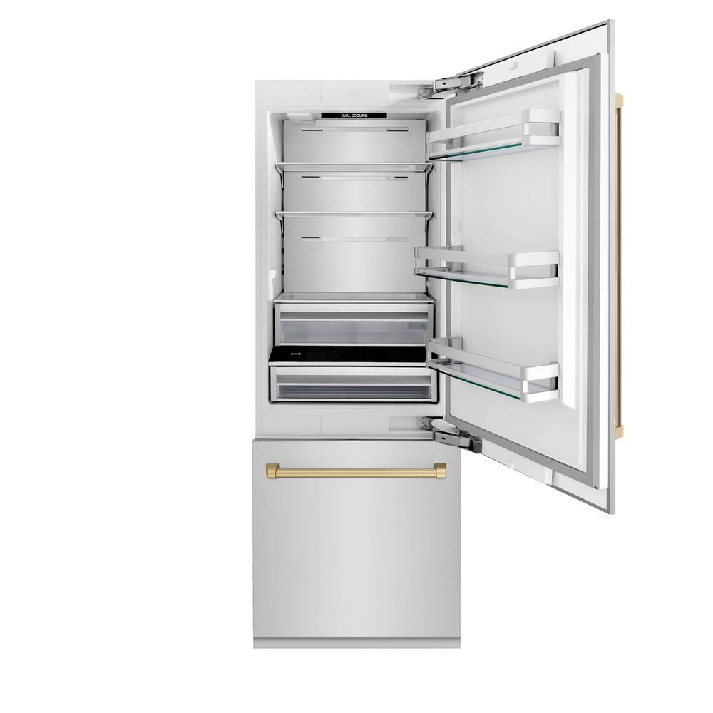 ZLINE Autograph Edition 30 in. 16.1 cu. ft. Built-In Bottom Freezer Refrigerator With Water Dispenser And Ice Maker - View 6 | Fridge.com