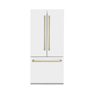 ZLINE Autograph Edition 36 in. 19.6 cu. ft. French Door Built-In Bottom Freezer Refrigerator with Water Dispenser and Ice Maker in White Matte | Fridge.com