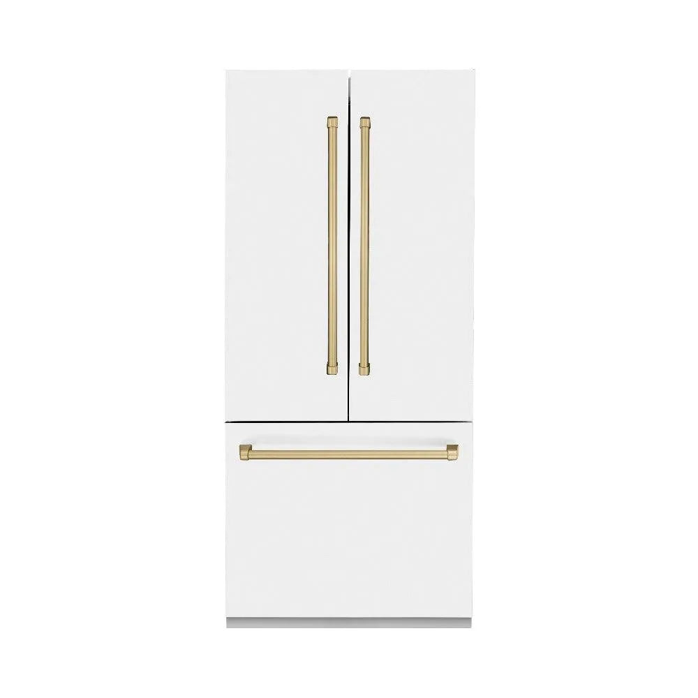 ZLINE Autograph Edition 36 in. 19.6 cu. ft. French Door Built-In Bottom Freezer Refrigerator With Water Dispenser And Ice Maker In White Matte - View 2 | Fridge.com