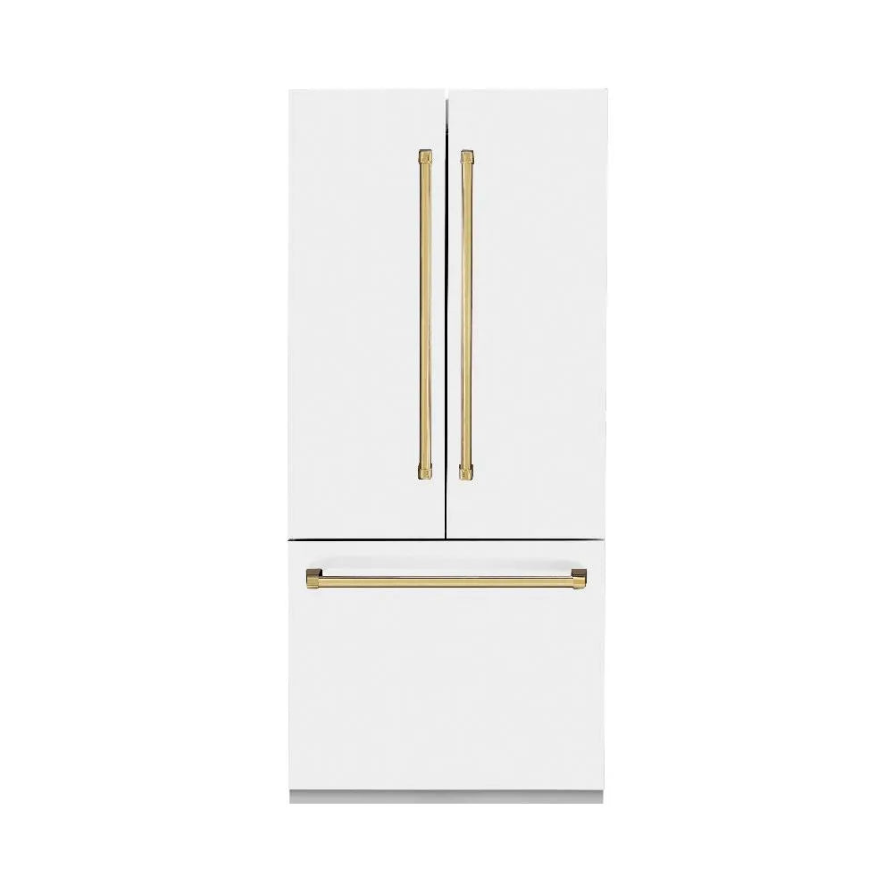 ZLINE Autograph Edition 36 in. 19.6 cu. ft. French Door Built-In Bottom Freezer Refrigerator With Water Dispenser And Ice Maker In White Matte - View 2 | Fridge.com