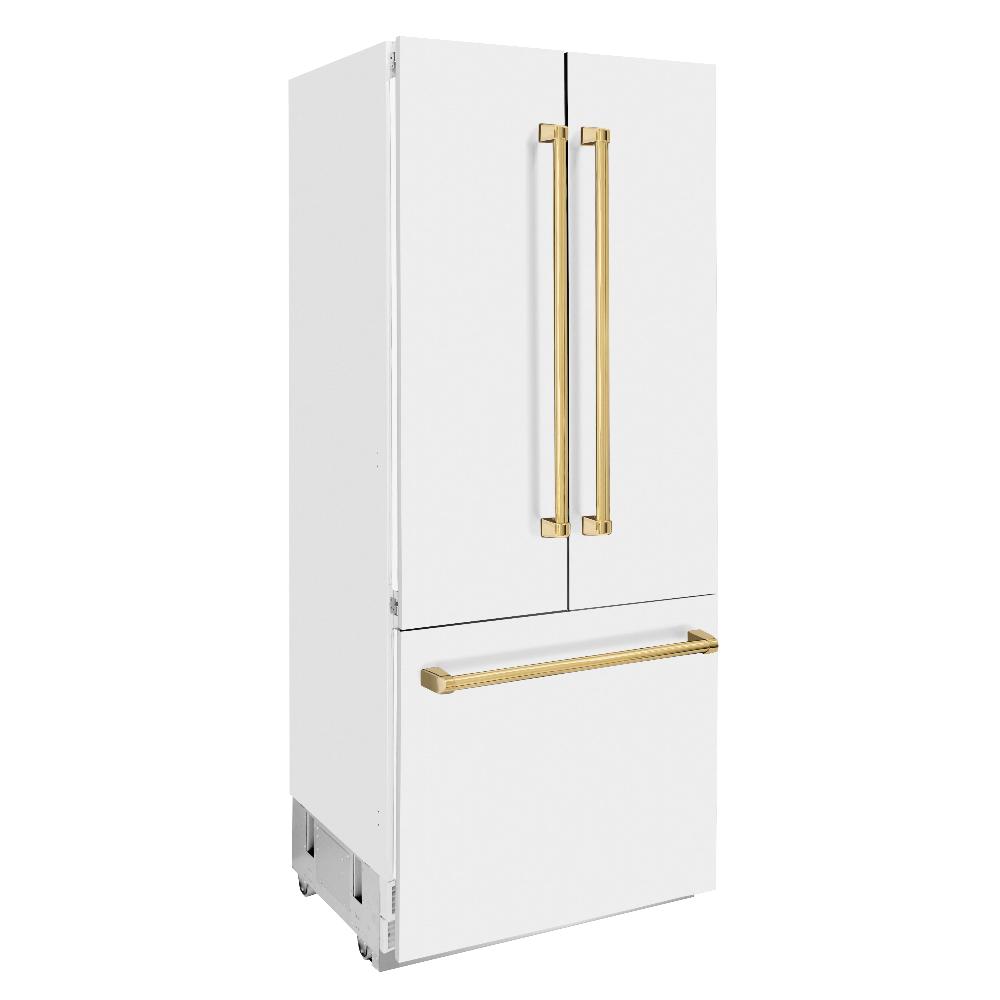 ZLINE Autograph Edition 36 in. 19.6 cu. ft. French Door Built-In Bottom Freezer Refrigerator With Water Dispenser And Ice Maker In White Matte - View 3 | Fridge.com