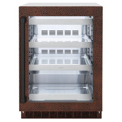 24 In. Touchstone 151 Can Beverage Fridge With Hand Hammered Copper Glass Door — ZLINE, model RBSO-HH-24