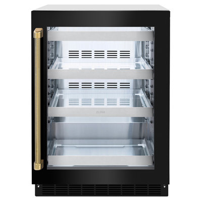 Autograph 24 in. Touchstone Beverage Fridge with Black Steel Door and Gold Helix Handle — ZLINE, model RBSOZ-BS-24-KG