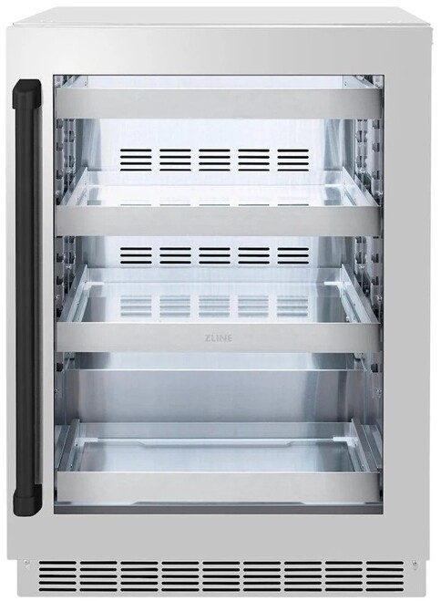ZLINE Autograph Edition 24 in. Touchstone 151 Can Beverage Fridge with Stainless Steel Glass Door and Matte Black Handle (RBSOZ-GS-24-MB) | Fridge.com