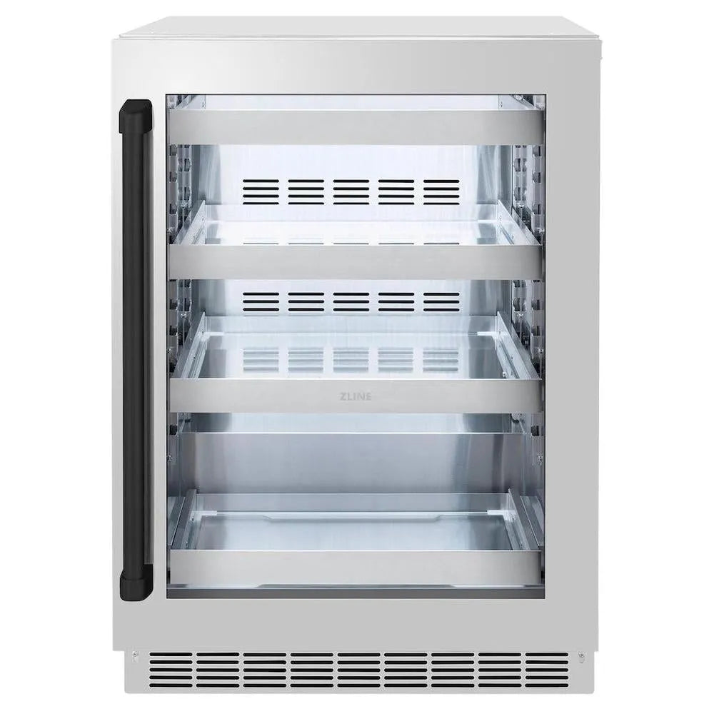 ZLINE Autograph Edition 24 in. Touchstone 151 Can Beverage Fridge With Stainless Steel Glass Door And Matte Black Handle (Rbsoz-Gs-24-Mb) - View 2 | Fridge.com