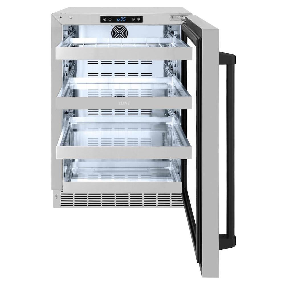 ZLINE Autograph Edition 24 in. Touchstone 151 Can Beverage Fridge With Stainless Steel Glass Door And Matte Black Handle (Rbsoz-Gs-24-Mb) - View 3 | Fridge.com