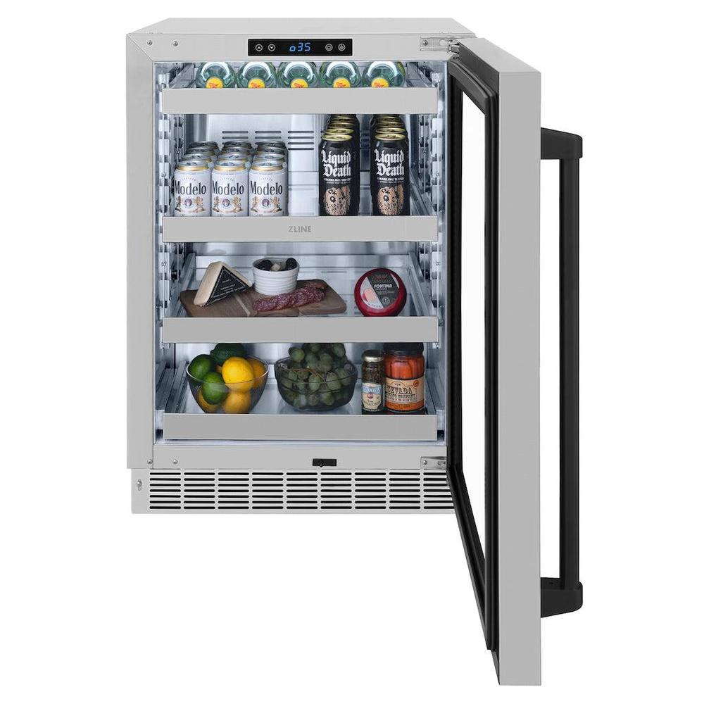 ZLINE Autograph Edition 24 in. Touchstone 151 Can Beverage Fridge With Stainless Steel Glass Door And Matte Black Handle (Rbsoz-Gs-24-Mb) - View 4 | Fridge.com