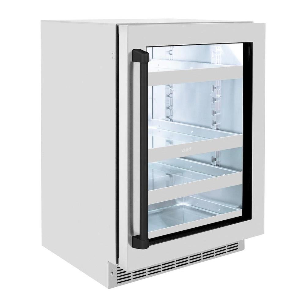 ZLINE Autograph Edition 24 in. Touchstone 151 Can Beverage Fridge With Stainless Steel Glass Door And Matte Black Handle (Rbsoz-Gs-24-Mb) - View 5 | Fridge.com