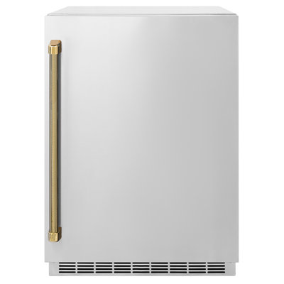 ZLINE Autograph 24 in. Touchstone Beverage Fridge with Stainless Steel Door and Gold Helix Handle | Fridge.com