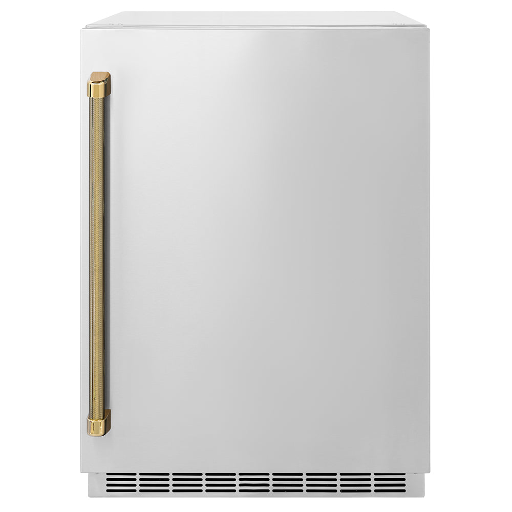 ZLINE Autograph 24 in. Touchstone Beverage Fridge With Stainless Steel Door And Gold Helix Handle - View 2 | Fridge.com