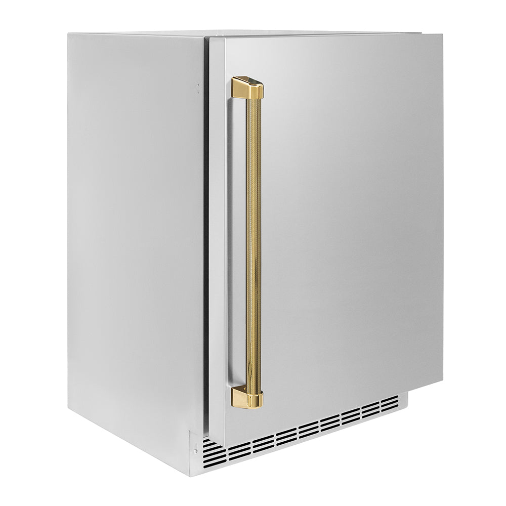 ZLINE Autograph 24 in. Touchstone Beverage Fridge With Stainless Steel Door And Gold Helix Handle - View 4 | Fridge.com